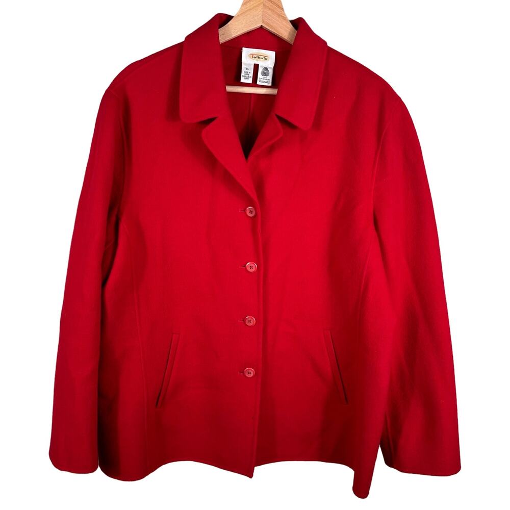 Talbots Size 14 100% Wool Coat Red Button Closure with Side Pockets
